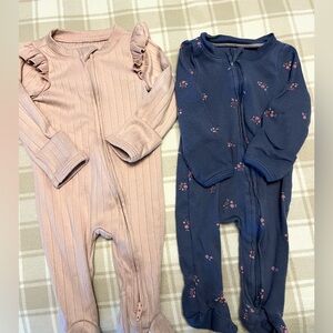 Cloud Island Pink Ribbed and Blue Floral Footies